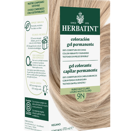 Tintura Permanente Natural, Rubio Muy Claro, 9N. 170 ml