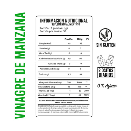 Vinagre De Manzana, Sabor Manzana, 60 gomitas