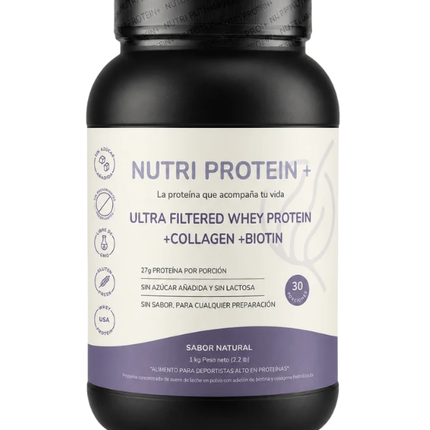 Nutriprotein, Proteina Whey, Colageno, Biotina, Sabor Natural, 1kg