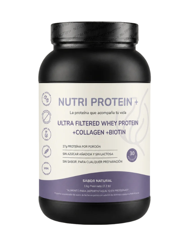 Nutriprotein, Proteina Whey, Colageno, Biotina, Sabor Natural, 1kg