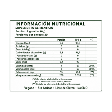 Vinagre De Manzana, Sabor Manzana, 60 gomitas