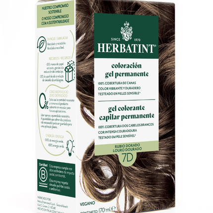 Tintura Permanente Natural, Rubio Dorado, 7D. 170 ml