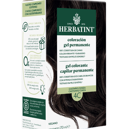 Tintura Permanente Natural, Castaño Ceniza, 4C. 170 ml