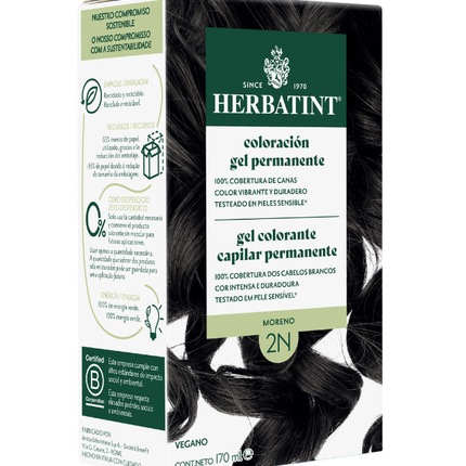 Tintura Permanente Natural, Moreno, 2N. 170 ml