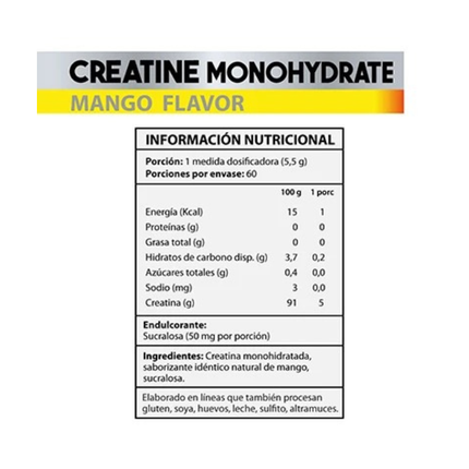 Creatina Monohidratada, Sabor Mango, 330gr