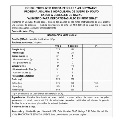 ISO 100, Proteina Whey, Sabor Cocoa Pebbles, 650g