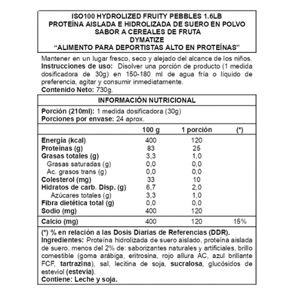 ISO 100, Proteina Whey, Sabor Fruity Pebbles, 730g