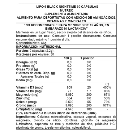 Lipo 6, Black Nighttime, Sin Sabor, 60caps