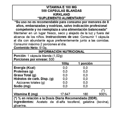 Vitamina E, 400 IU 180 mg, 500 softgel
