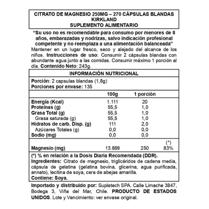 Citrato De Magnesio, 250mg, 270softgel