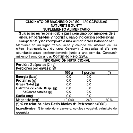 Glicinato De Magnesio, 240mg, 180caps
