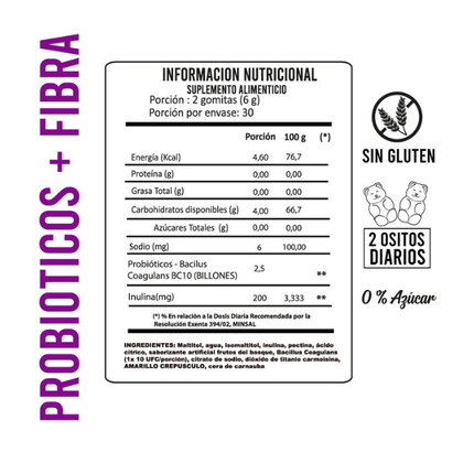 Probióticos Con Fibra, Sin Sabor, 60 Gomitas