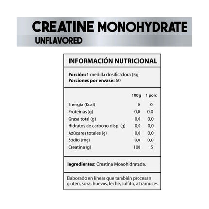 Creatina Monohidratada, Sin Sabor, 300gr