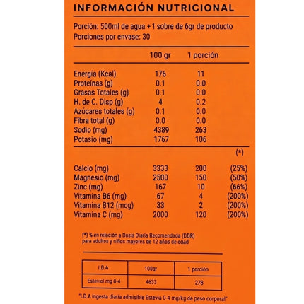 Electrolitos En Polvo, Sabor Naranja, 30 Sticks