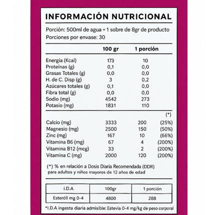 Electrolitos En Polvo, Sabor Berries, 30 Sticks