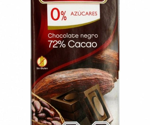 Barra de Chocolate 72% Cacao, sin Azúcar Añadida y sin Gluten, 75 g