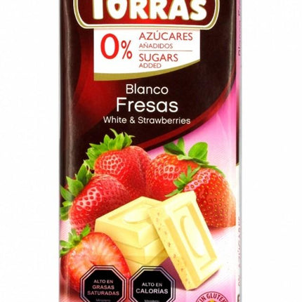 Barra de Chocolate Blanco y Frutilla, sin Azúcar Añadida y sin Gluten, 75 g