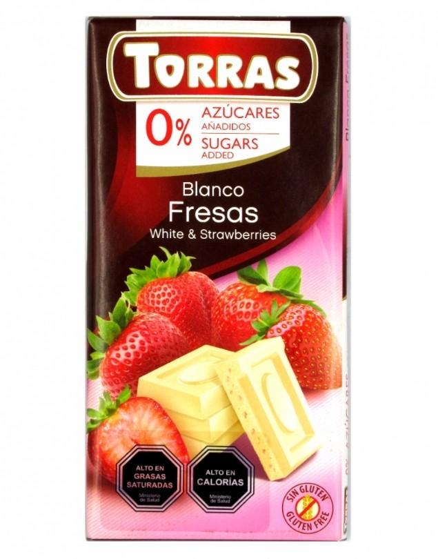 Barra de Chocolate Blanco y Frutilla, sin Azúcar Añadida y sin Gluten, 75 g