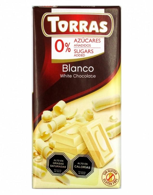 Barra de Chocolate Blanco, sin Azúcar Añadida y sin Gluten, 75 g –