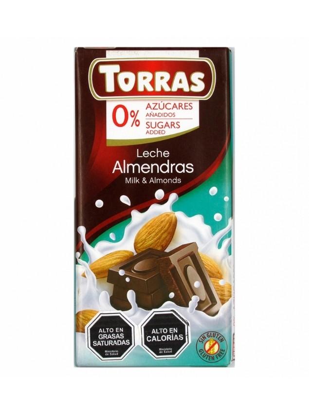 Barra de Chocolate de Leche con Almendras, sin Azúcar Añadida y sin Gluten, 75 g