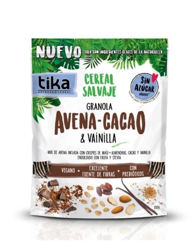 Cereal Salvaje Granola Avena, Cacao y Vainilla, Vegana, sin Azúcar