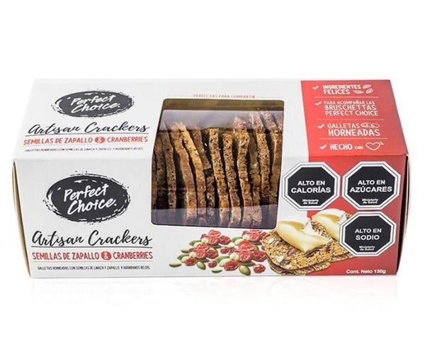 Galleta Artisan Crackers Zapallo y Cranberries, 130 Gr, Perfect Choice