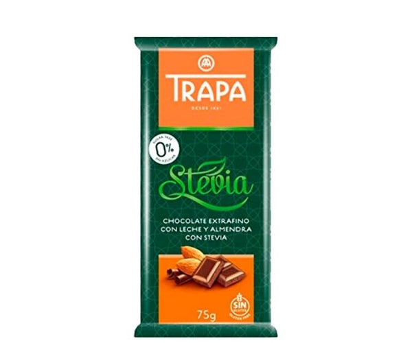 Barra de Chocolate Leche y Almendras con Stevia, 75 g