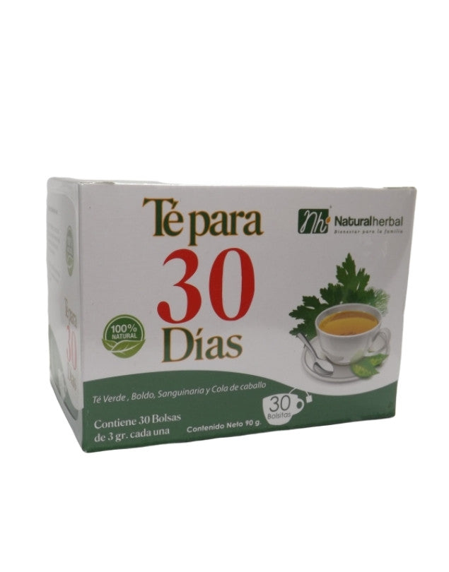 Té para 30 días, 30 bolsitas de 3gr c/u VENCE: 31-01-2026