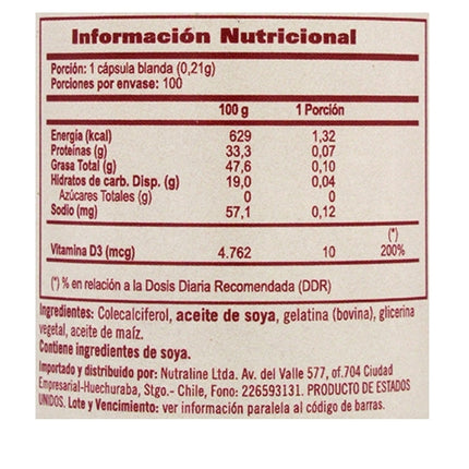 Vitamina D3, 400 UI, 200 Softgels