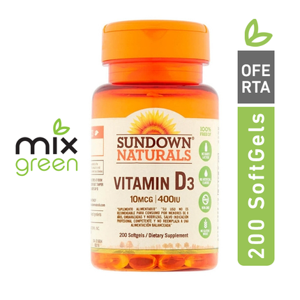 Vitamina D3, 400 UI, 200 Softgels